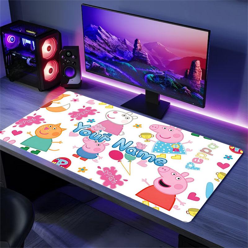 Custom Name,Peppa Pig Mouse Pad, Large Gaming Desk Mat, Non-slip XXL Mousepad for Laptop & Tablet, Mini PC Playmat with Stitched Edges
