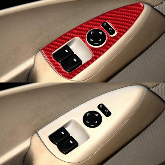 Red Carbon Fiber Car Inner Door Window Lift Panel Cover For Corvette C6 2005-13