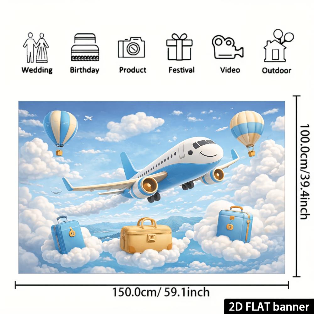 2D Flat Theme Banner Backdrop Theme With Warm Balloons Elements Backdrop Made with No Power Required For Indoor Wall Decor Photo Backdrop