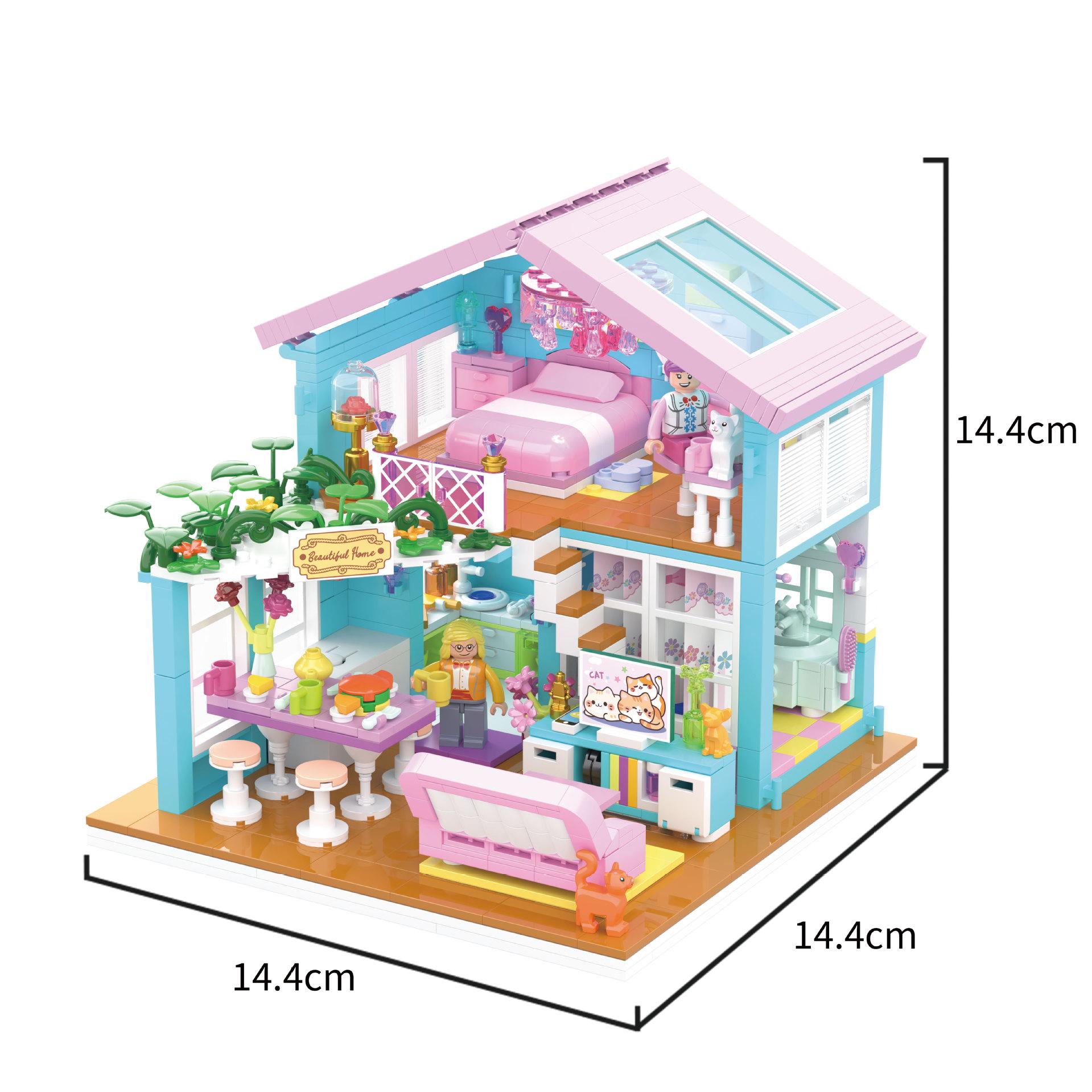 

730 шт. Мини-гранулы Милый котенок Новый дом, Игрушки-пазлы Строительные блоки для девочек, Идеальный подарок