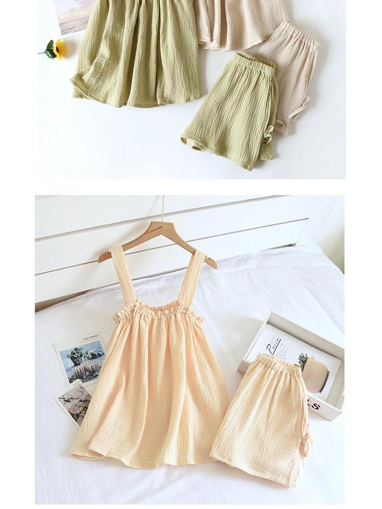 Women's Summer Cotton Gauze Pajama Set - Korean Camisole & Shorts, Sweet and Loose Homewear.