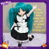 Green Twin Tail BJD Doll 3 Face Plates Maid Outfit Movable Joint Collectible Anime Girl Figure Dress Up Toy Gift For Doll Lovers