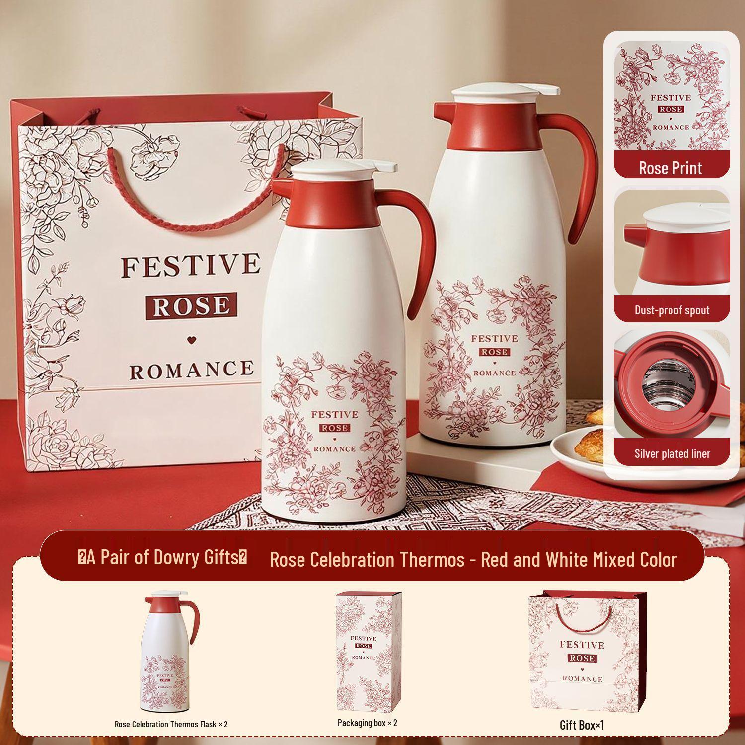 Red Thermos Flask: Large Capacity Wedding Dowry Special for Couples