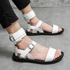 Summer New Men Gladiators Black White Punk Rock Patent Leather Casual Shoes Breathable Beach Sandals Outdoor Slippers Plus Size