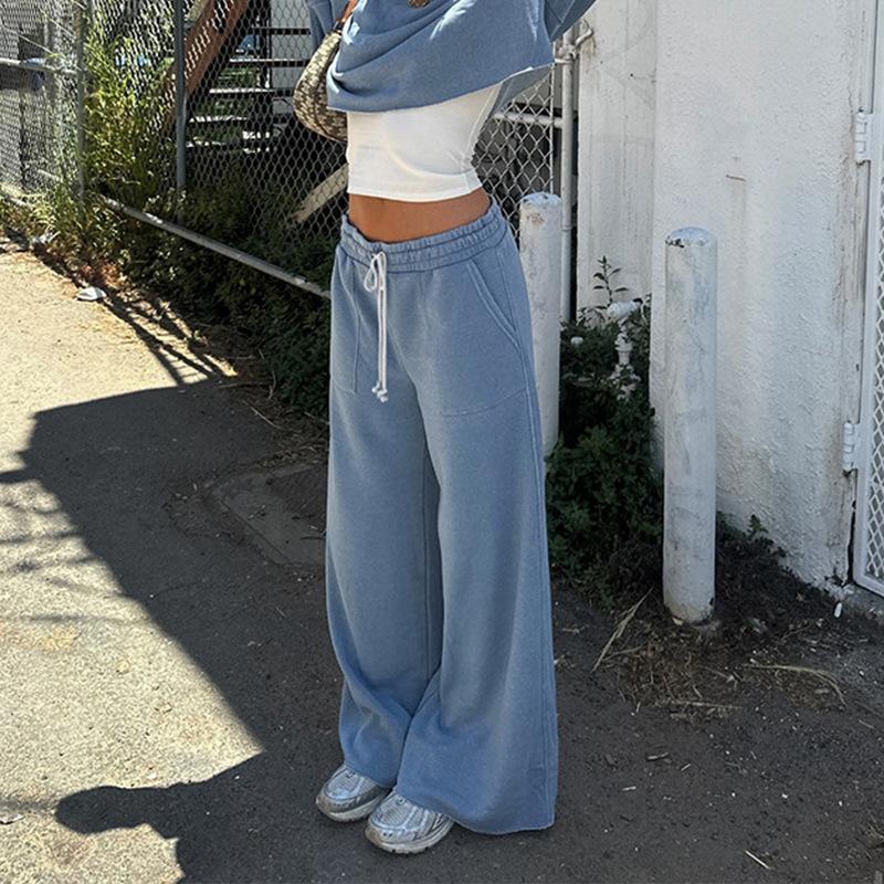 Women's Autumn Loose Solid Color Long Drawstring Elastic Waist Casual Pants