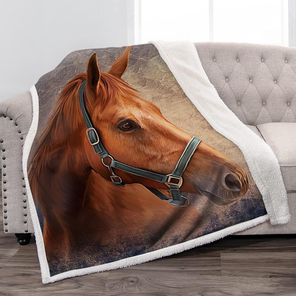 Couverture de Cheval Cadeaux Animaux Rose Floral Imprimé Fleur Cadeau Décor Maison Canapé Canapé Jeté Peluche Doux Confortable pour Enfants Adultes 50x60 pouces