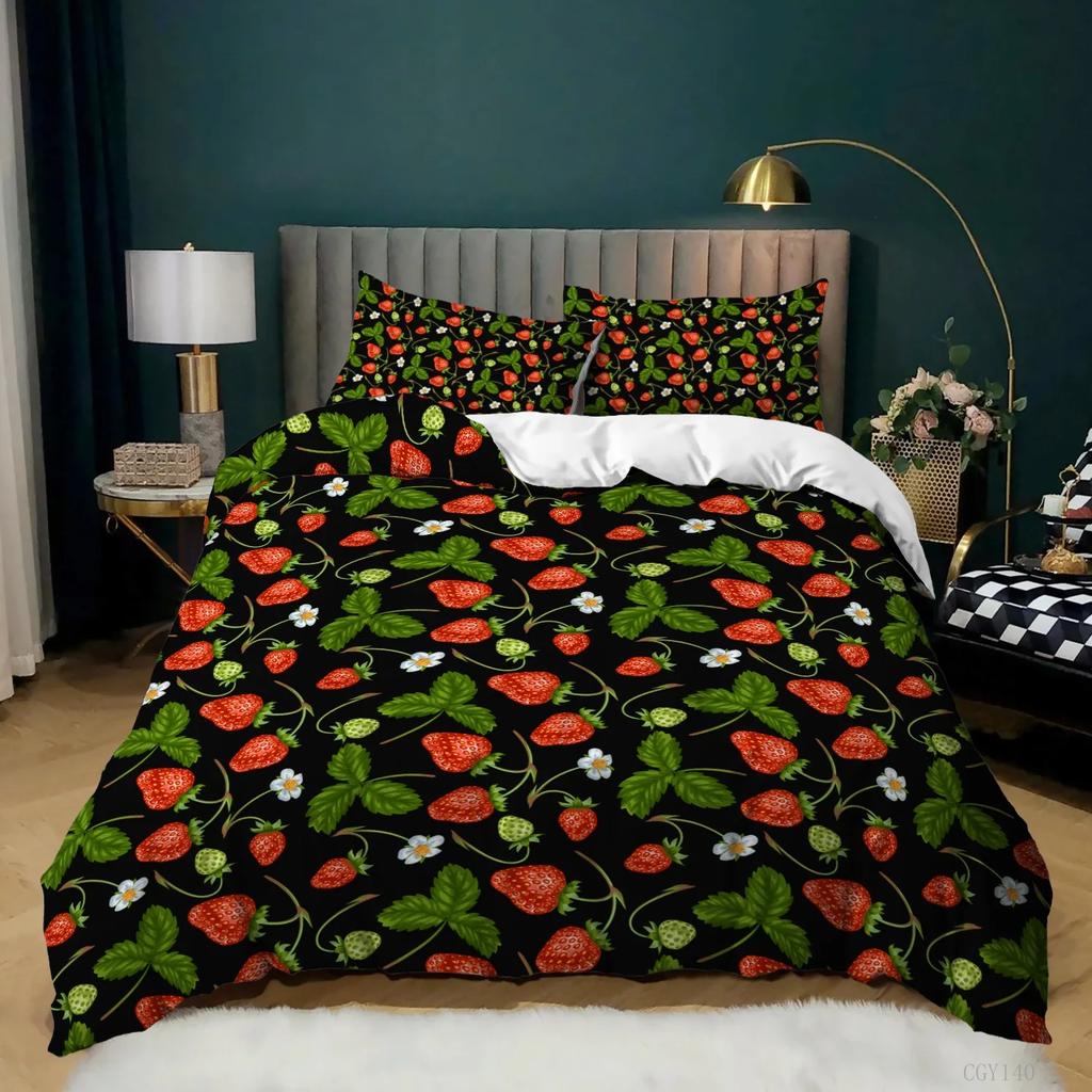 Strawbery Soft Duvet Cover Kawai Strawbery Beding Set for Children Kids Young Boys Young Girls Lovely Swet Fruits Theme Warm Comforter Cover Twin Quen