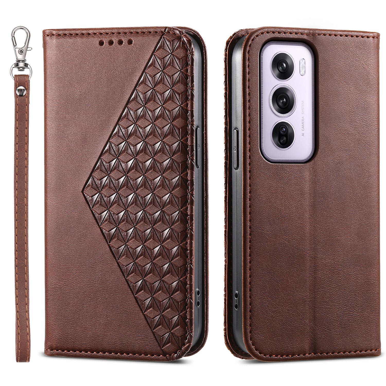 

For Oppo Reno12 Pro 5G (Global) Stand Case Calf Texture PU Leather Wallet Phone Cover Brown
