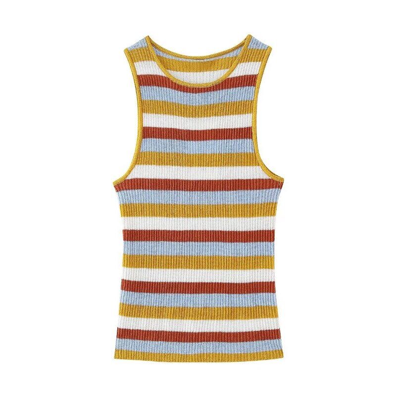 

European American Summer New Women s Clothing Sweet Fashion Patchwork Cut Knitting Stripes Vest Tops Skirt 8779169 Tops M