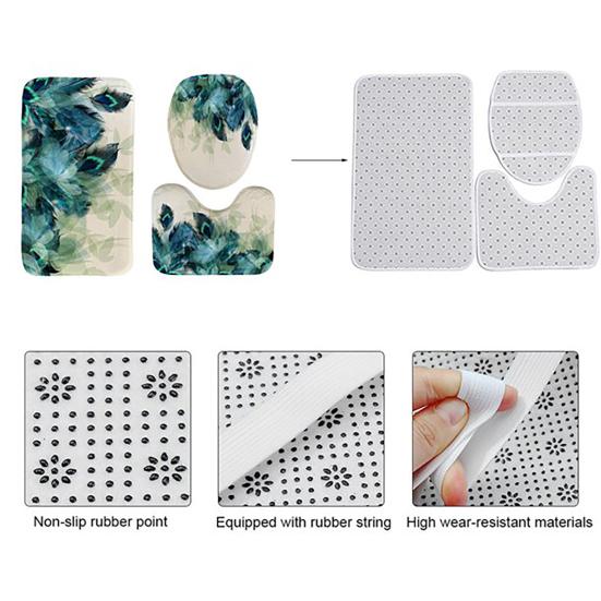 Badewannen-Vorhang-Set, Federmuster, waschbar, einfache Installation, lange Lebensdauer, Duschvorleger-Set für Hotel