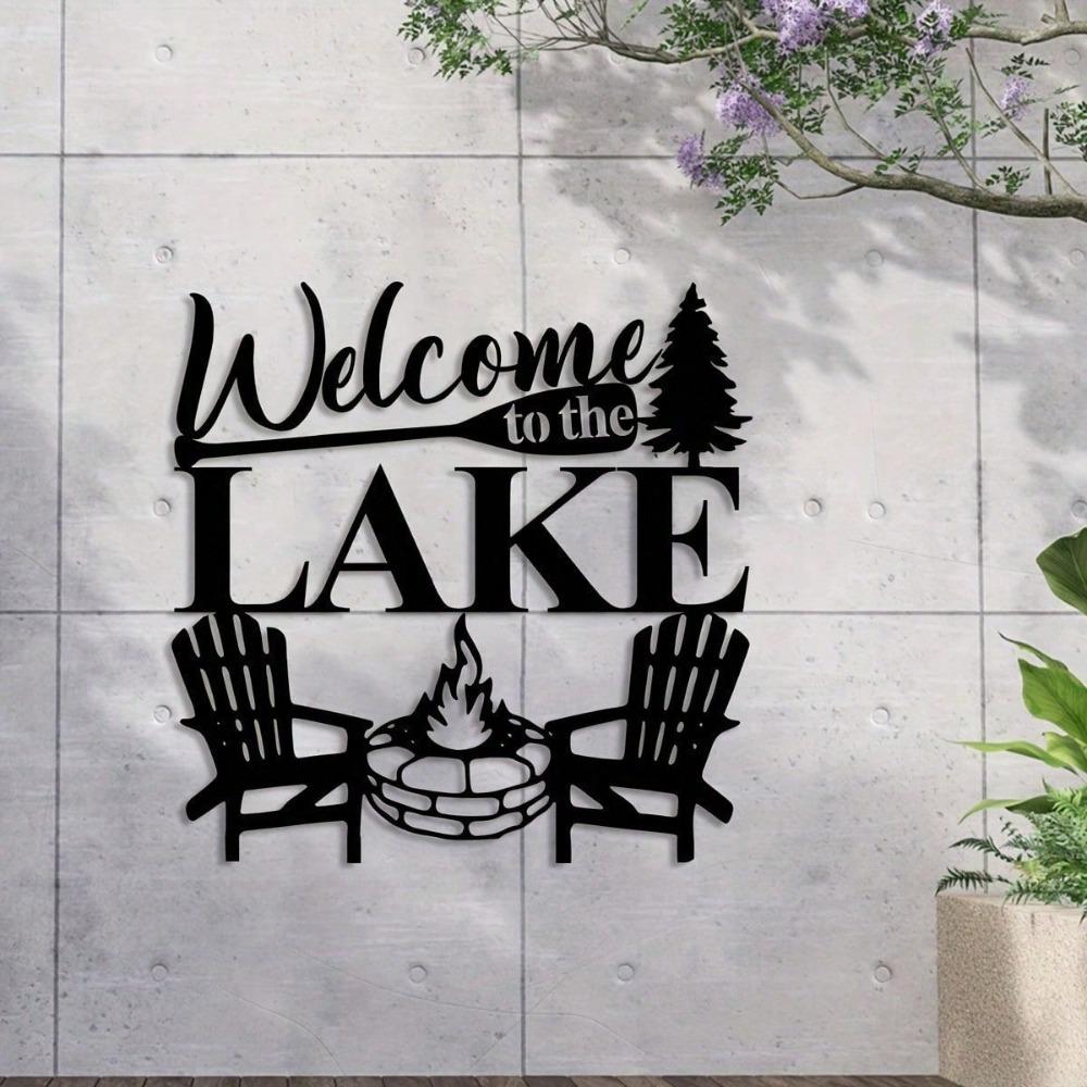 Vintage Welcome To The Lake Metal Sign Wall Art Decor Rustic Cabin Gift
