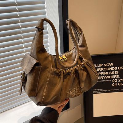 Niche High-end Retro Spice Girl Armpit Bag Women's New Maillard Style Shoulder Bag Pleated Dumpling Bag