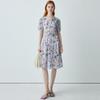 100% mulberry silk: Summer new round neck age reducing floral dress, elegant and slimming silk dress