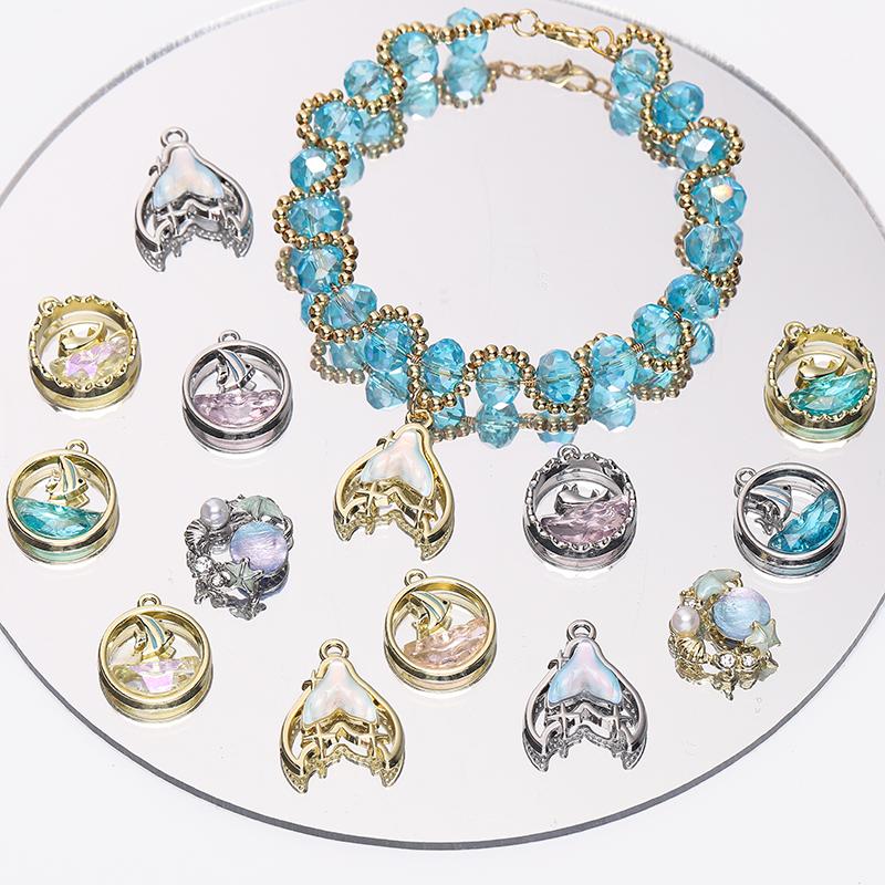 1pc/bag Alloy Inlaid Glass Pendant DIY Bracelet Necklace Earrings Jewelry Accessories