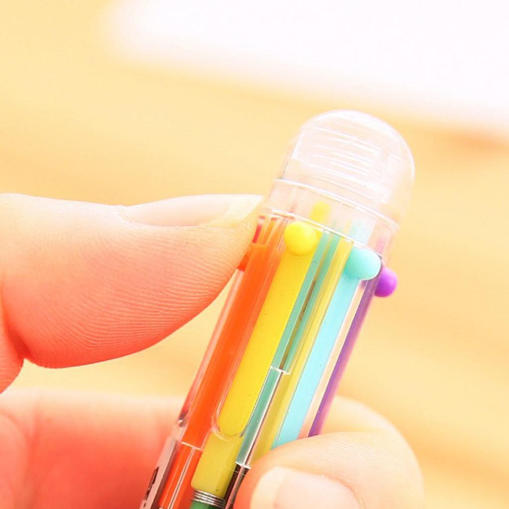 Ballpoint Pen Multicolor 6 In 1 Colorful Spring Retractable Design 0.5mm Ballpoint Pen Gift Scrapbooks Tool Birthday