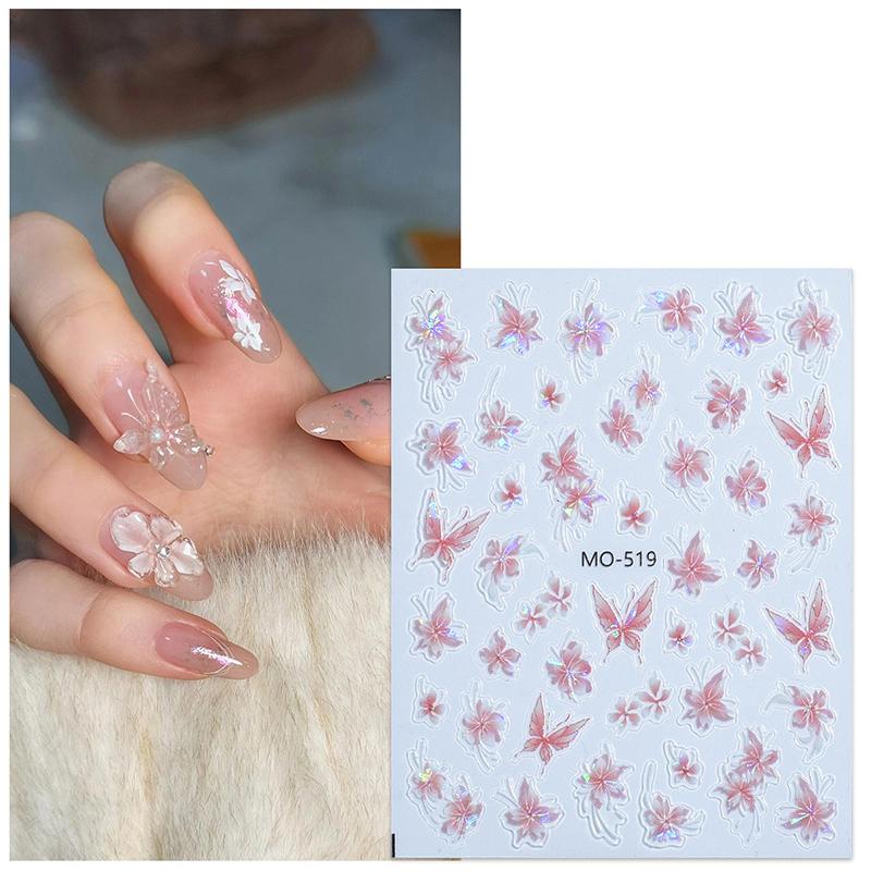 Nail Adhesive Nail Charm Nail Art Accessories Laser Flower Nail Sticker Nail Art Decoration Relief 3D Sticker