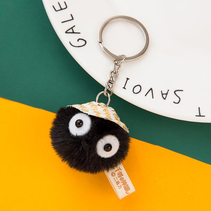 Soot Sprite Amulet Plush: Cute Straw Hat, Black Coal Spirit, Pompom Ornament Charm