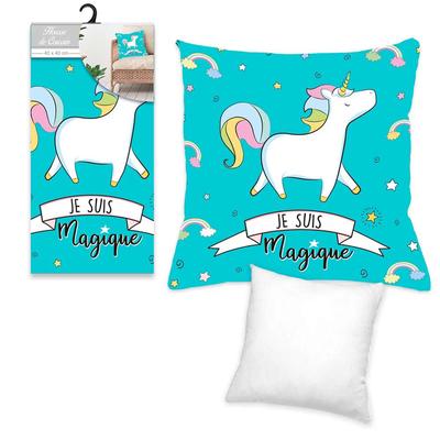 [Q6001] - Designer Cushion Cover 'Licorne My Unicorn' Turquoise (I Am Magical) - 40x40 Cm