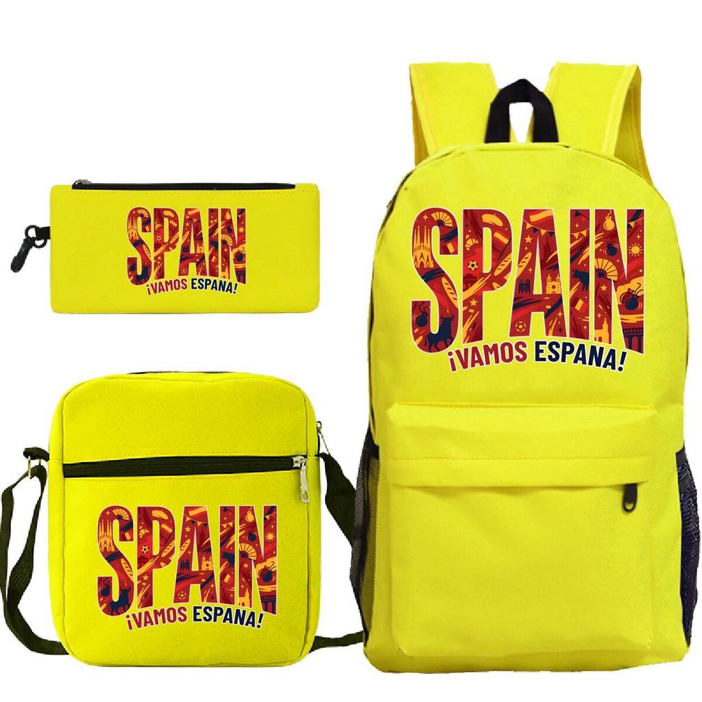 "¡VAMOS ESPAÑA" Spain Themed 3Pc Backpack Set Boy Girl Student Fashion Mini Crossbody Bag and Pencil Case Suit Unisex Mochilas