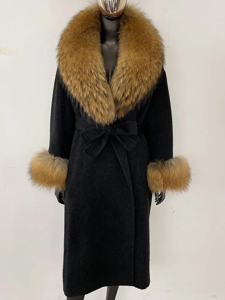 OFTBUY Wool Coat Women 2024 Autumn Winter Real Fox Fur Jacket Female Long Warm Natural Fox Fur Collar Fur Cuffs Coat Woolen Coat