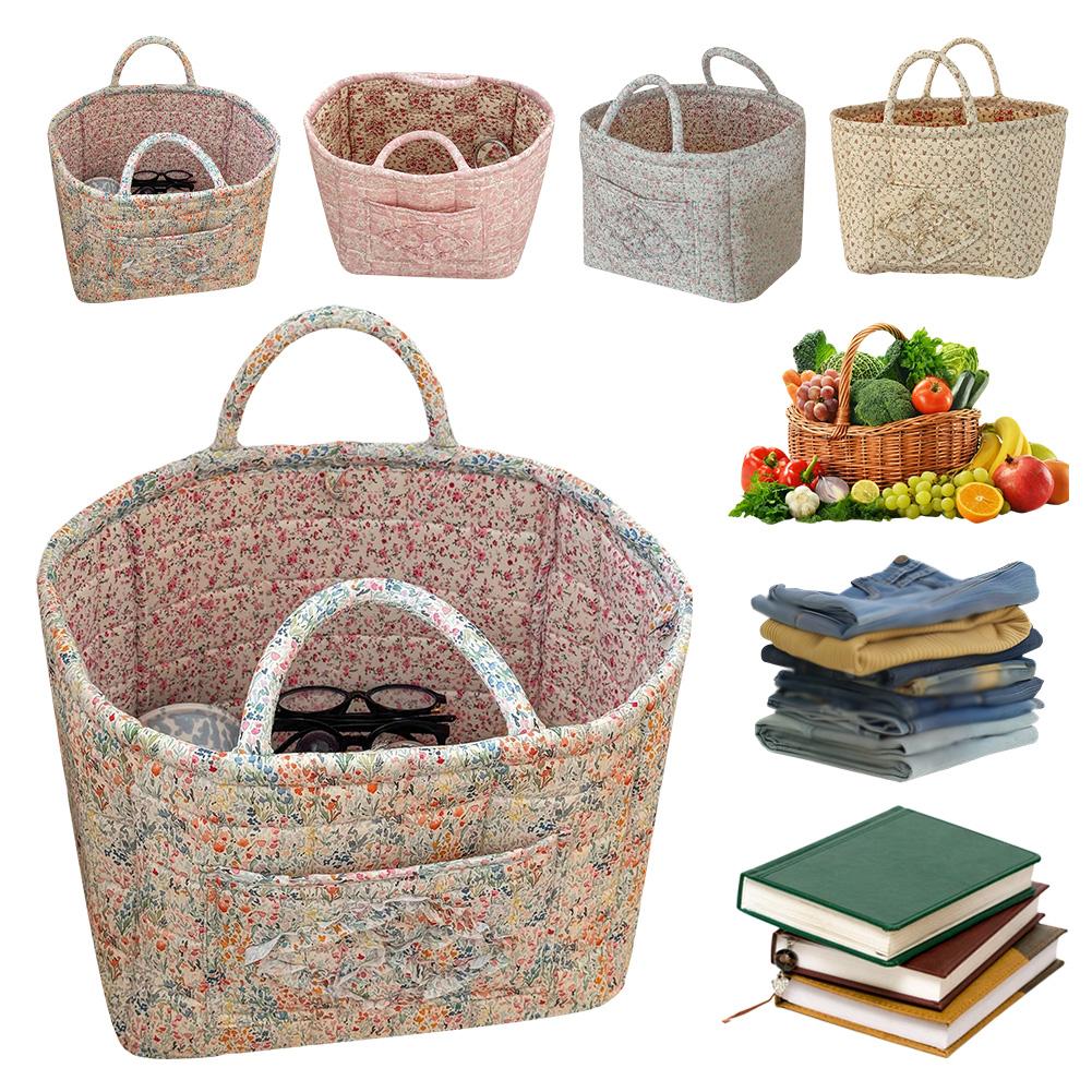 Blommigt tygförvaringskorg Stor kapacitet Tvättkorg med handtag Tvättkorg för kläder och diverse
