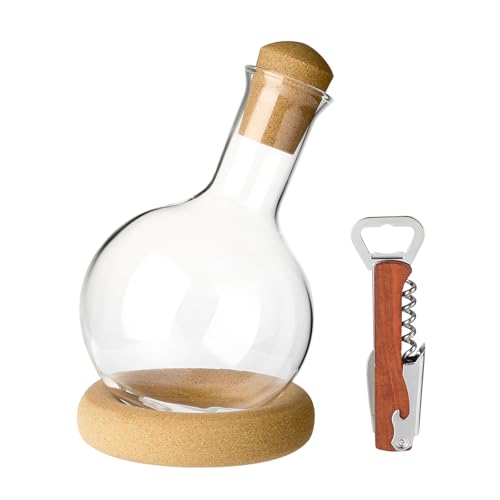 1000ml Wine Decanter, Elegant Wine Decanter Set with Waiter's Corkscrew, Cork Ring, and Conical Cork Stopper, Lead-Free, Clear, for Red and White Wine