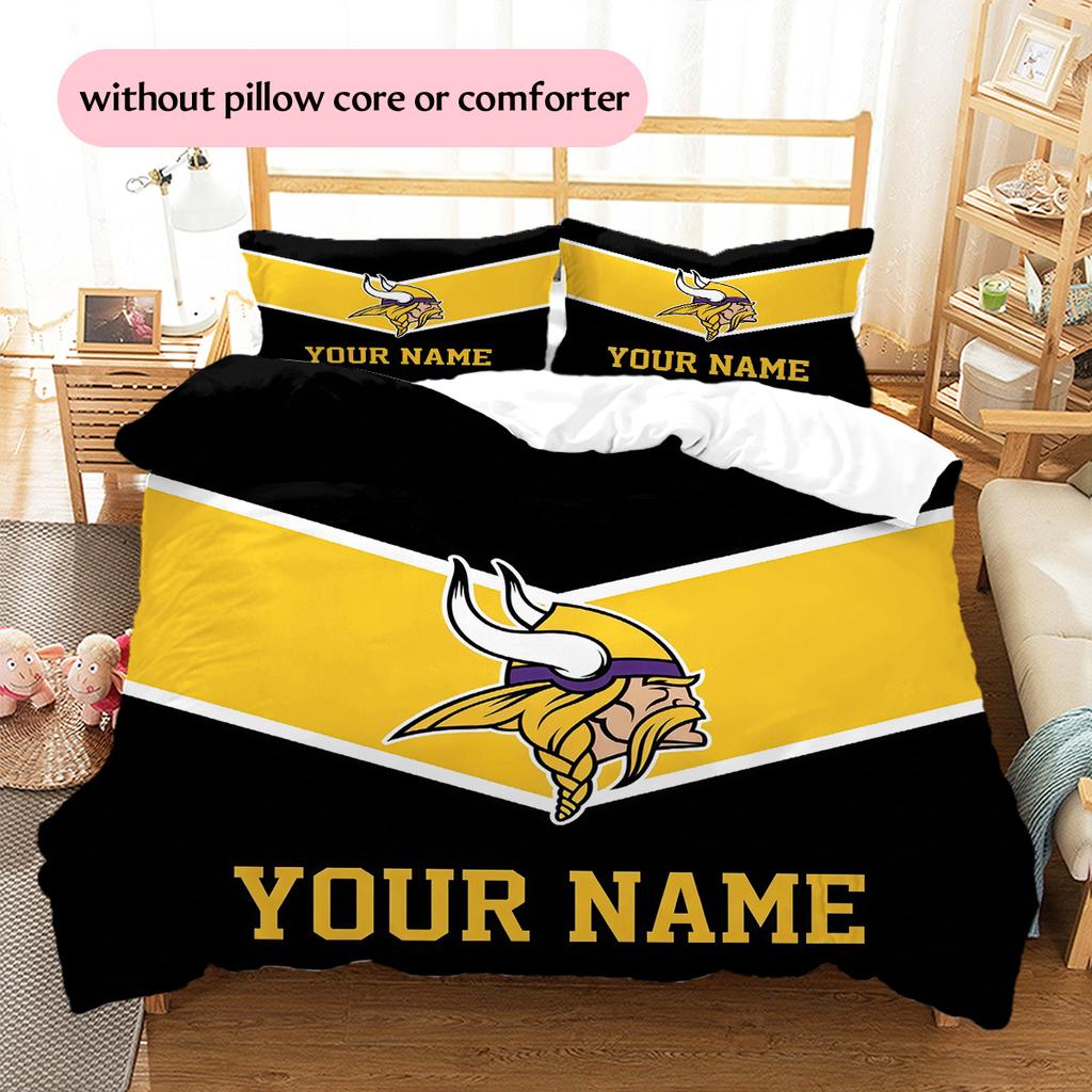 Custom Name Minnesota Vikings2 Pattern Bedding Quilt Set  Home Decoration  Gift (1 * duvet cover + 2 * pillowcase  without core)