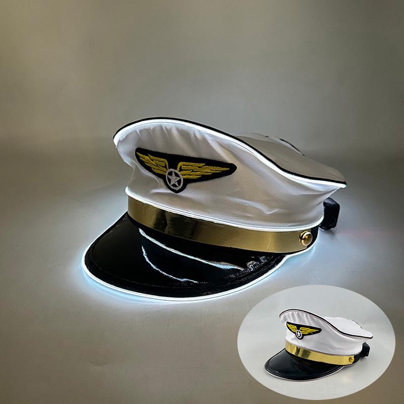 Navy Sailor LED Light-Up Embroidered Captain's Hat for Festivals and Performances