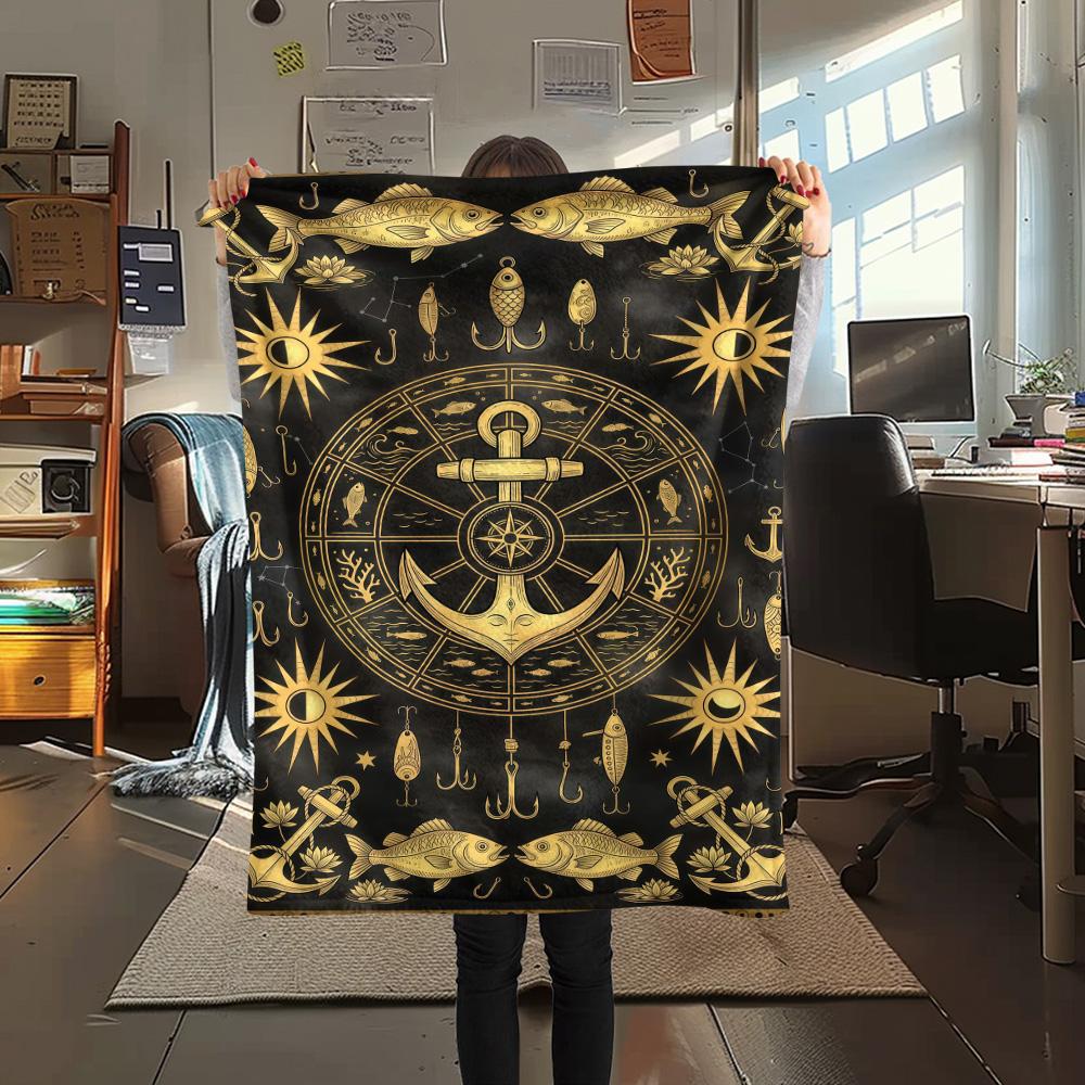 1PC Fish hook  Print FlAannel Blanket, High quality Comfortable for All Seasons, Home Decor, Warmth and Comfort