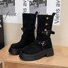 Retro two-wear locomotive boots for women's autumn and winter new belt buckle heightened small thick heel thick-soled Martin short boots