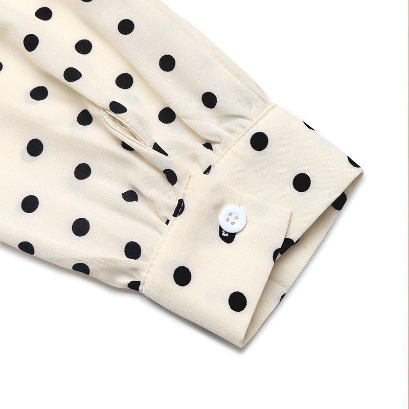 Herbst 2025 Retro Polka-Dot Midi-Kleid mit Schleifenkragen und langen Ärmeln