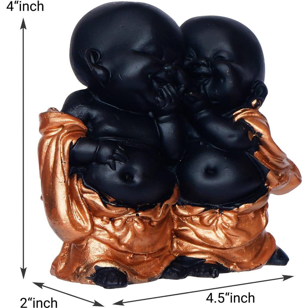 Handcrafted Resine Little Laughing Buddha Showpiece for Home and office Decorative Showpiece - 11 cm  (Polyresin, Black)