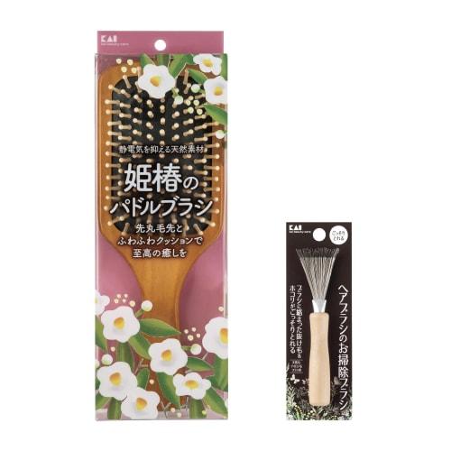 Kaiji Himetsubaki Paddle Brush + Hairbrush Cleaning Brush Set Hairbrush Scalp Massage Wooden Wooden Comb Beautiful Hair Care Women's Brown Hair Remove
