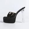 MCLUBGIRL  Crystal Thick Heel Square Transparent Word With High Heel Cool Slippers Skirt Fairy Shoes Catwalk Performa LFD-3640-3