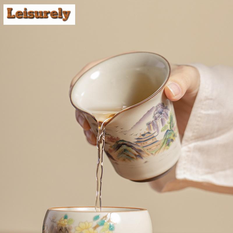 200ml Imitace Song Ru Pec Porcelánový Čajový Džbánek Ručně Malovaná Krajina Cha Hai Pohár Spravedlnosti Puer Čaj Čajový Obřad Dárek Příslušenství