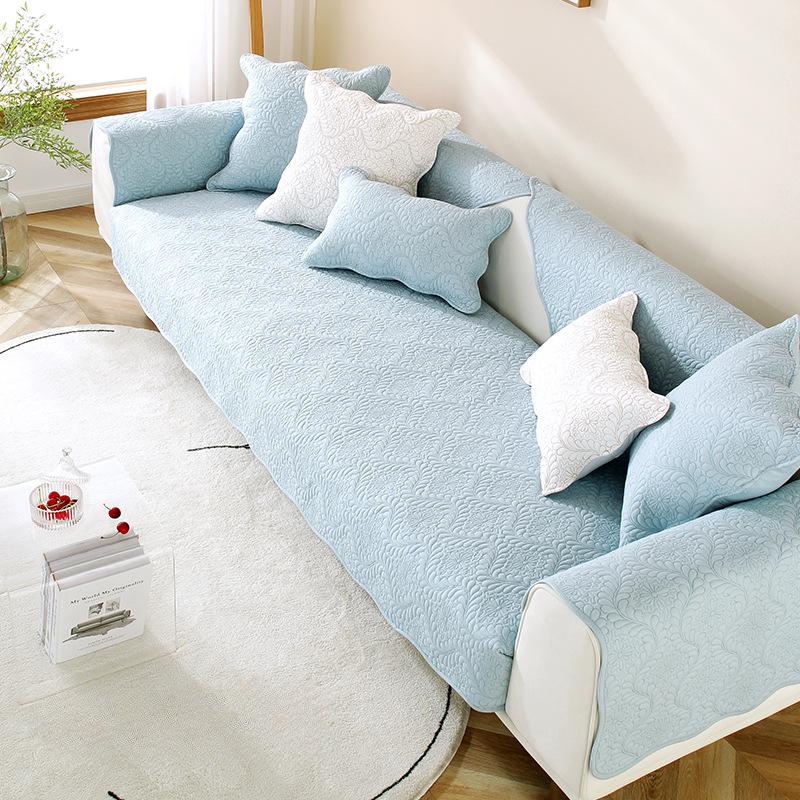 All Seasons Universal Solid Color Cotton Quilted Embroidered Sofa Cushion Modern Simple Non-slip Cotton Sofa Cushion Towel