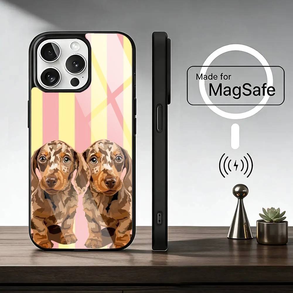 Cute Dachshund Bulldog Phone Case For iPhone17,16,15,14,13,12,11 Plus,Pro Magnetic For Magsafe Wireless Charging