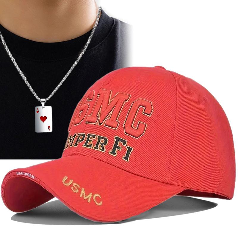 

Комплект из 2 мужских бейсболок с ожерельем, вышитых по алфавиту, кепка с утиным язычком, сетчатая кепка, ожерелье с подвеской в виде покера, модная повседневная кепка от солнца для пары дальнобойщиков красный