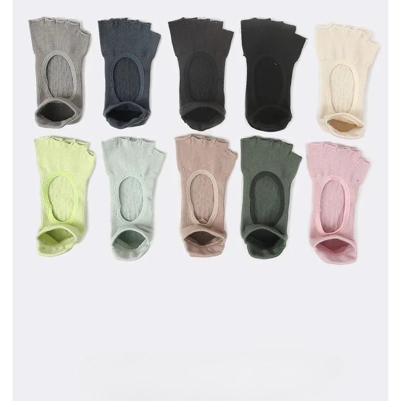 Silicone Non-slip Yoga Socks Women Backless Breathable Toeless Floor Pilates Socks Five-finger Indoor Workout Dance Sports Socks