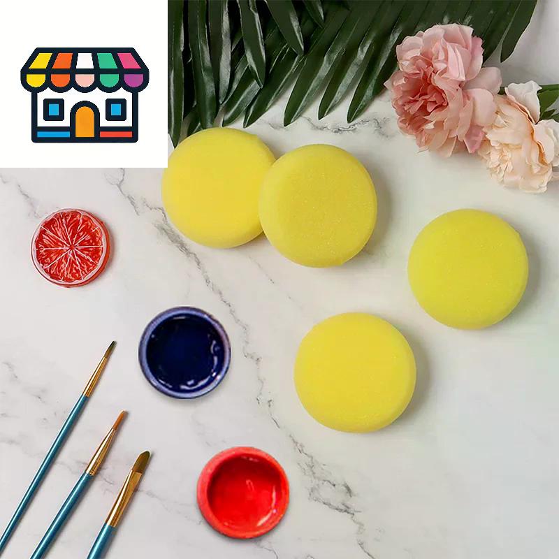 10/12pcs Round Synthetic Watercolor Artist Sponges For Children's Painting Crafts Yellow Round Pottery Cake Sponge