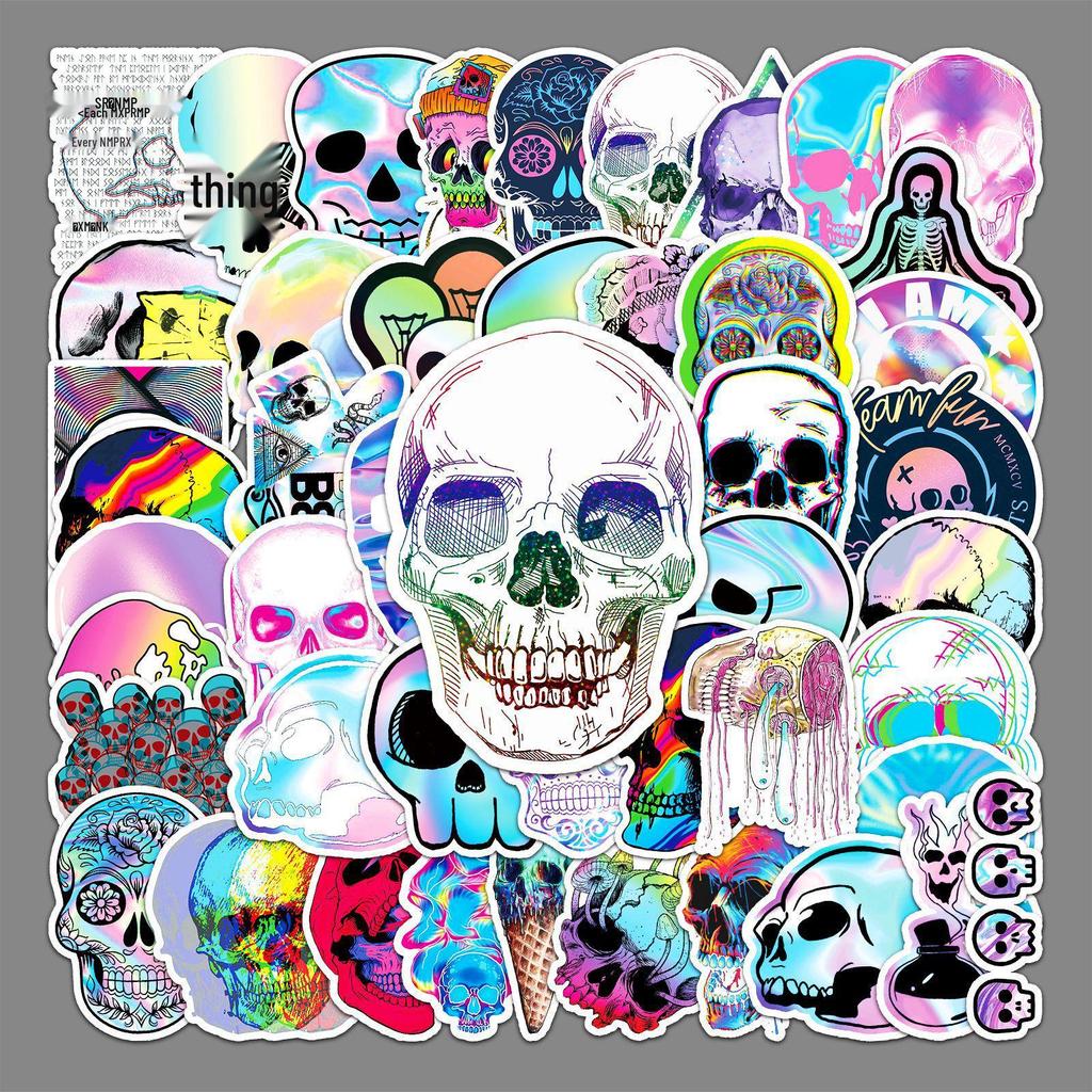50 Holographic Skull Stickers for Laptop, Scooter, Car & Motorcycle Decoration