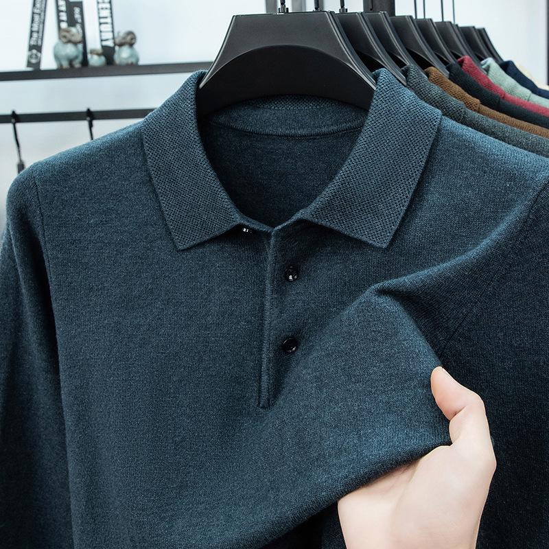 Men's Lapel Solid Color Warm Knit Sweater - Thickened Wool, Cashmere Feel, 2025 Autumn/Winter Collection