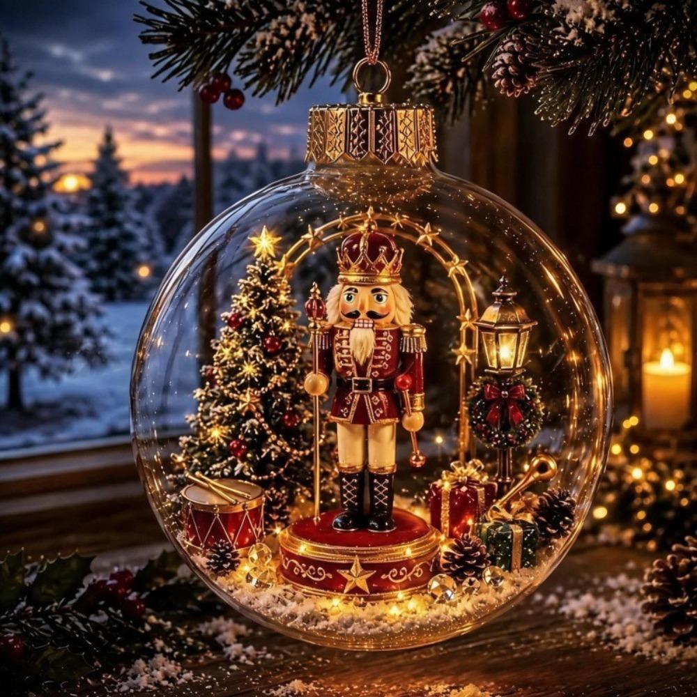 Acrylic Material Christmas Ball Ornament with Light Transparent Design Hanging Christmas Decoration 8CM Size Santa Claus Pendant