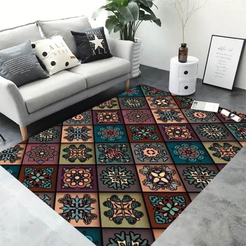 Colorful Patchwork Mandala Rug Bohemian Style Carpet Non-Slip Mat for Living Room Bedroom Home Decoration