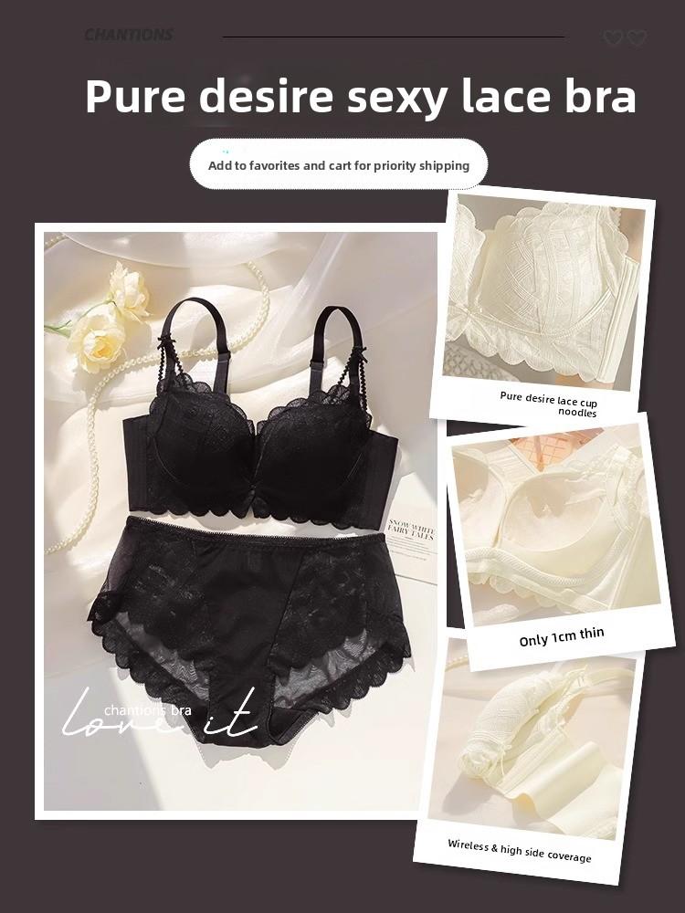 Coquette Lace Petal Soft Support Wireless Bra, Push Up Anti-Sag Side Gathering Small Bust Women Bra