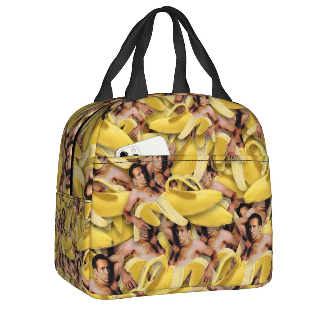 Custom Saint Nicolas Cage Insulated Lunch Bag for Camping Travel Funny Meme Waterproof Thermal Cooler Bento Box Women Children