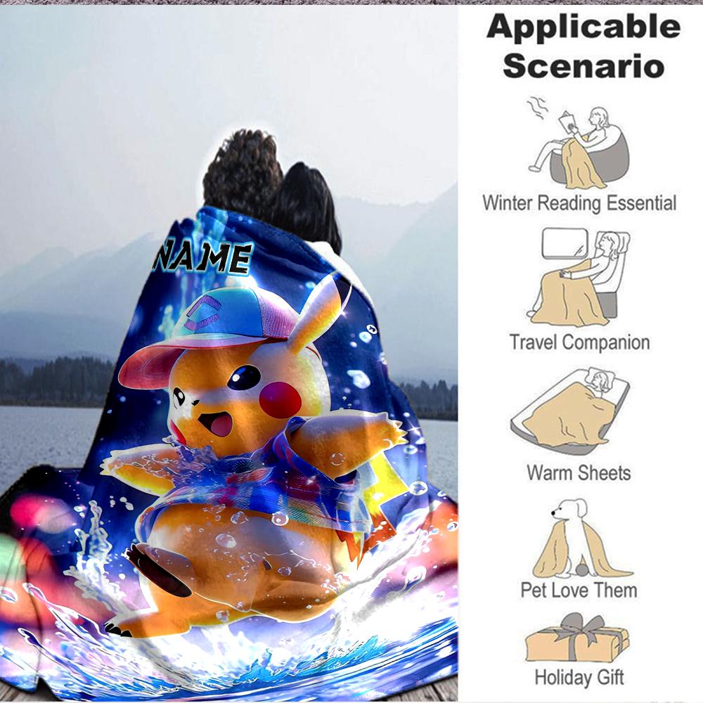 Custom 1pc Pikachu Power Energy Burst Blanket, Soft And Comfortable Blanket, Casual Warm, Camping Travel Blanket, Birthday Gift Q91367