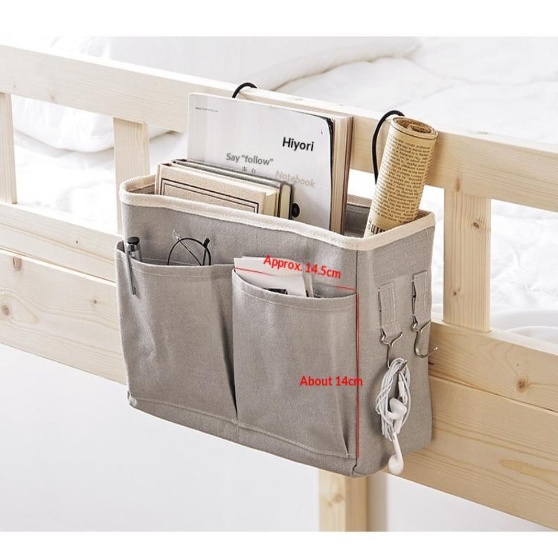 Bedside Hanging Organizer Multiple Pockets Durable Cotton Linen Large Capacity for Hospital Patient Bed Storage
