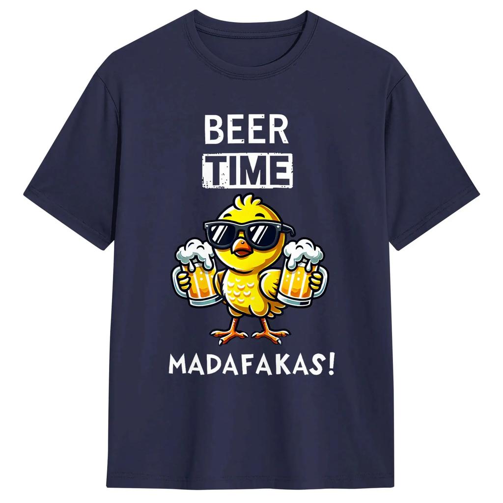 Beer Time Retro Duck Meme Party Lovers WoUnisex T Shirt Unisex Pure Cotton Novelty TShirts O Neck Tee Shirt Short Sleeve Clothes