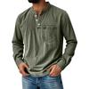 Men's Henley Long Sleeve T-Shirt Vintage Washed Denim Casual Tops Button Down Crew Neck Loose Fit Daily Streetwear for Men